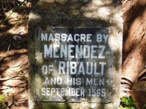 Plaque commémorant le massacre des Français par les Espagnols à Fort Matanzas / St Augustine / Floride