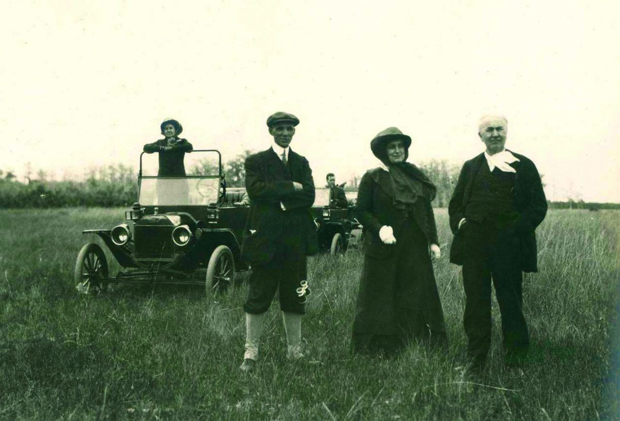 Henry Ford, Mina Edison et Thomas Edison lors d'une partie de camping dans les Everglades.