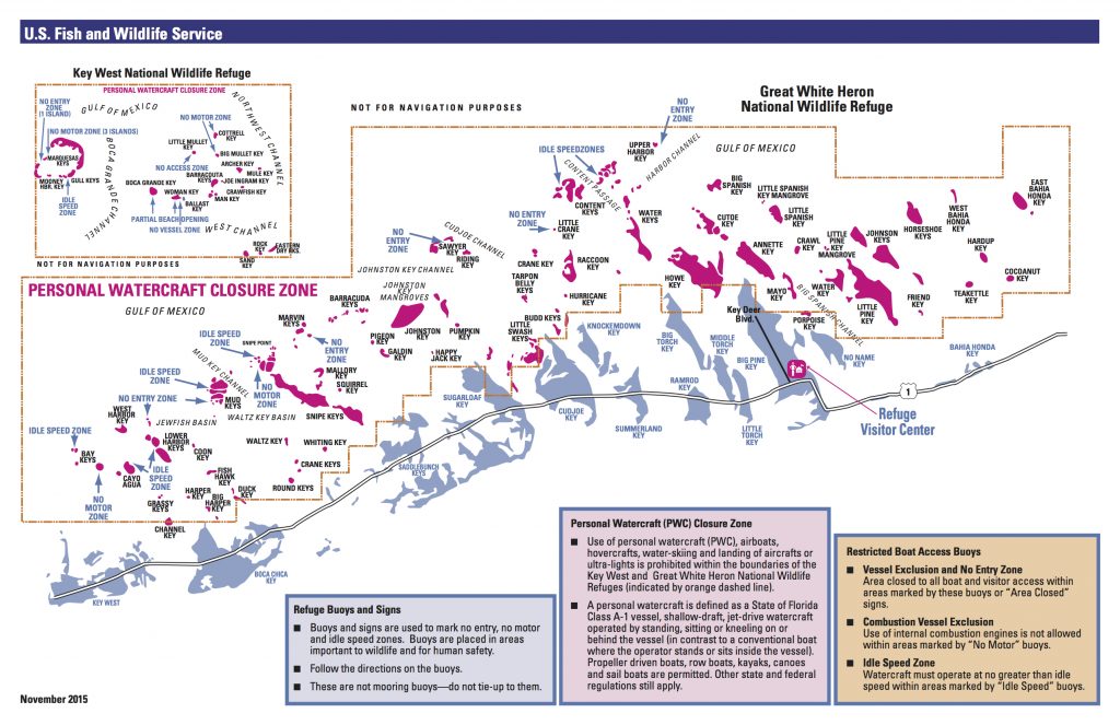 Cliquez pour agrandir la carte de la réserve naturelle Great White Heron National Refuge : les îles du back country des Lower Keys de Floride.