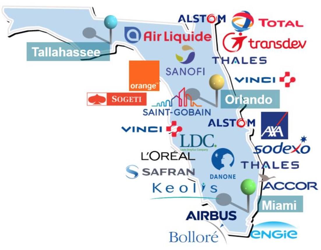 Carte des entreprises françaises en Floride