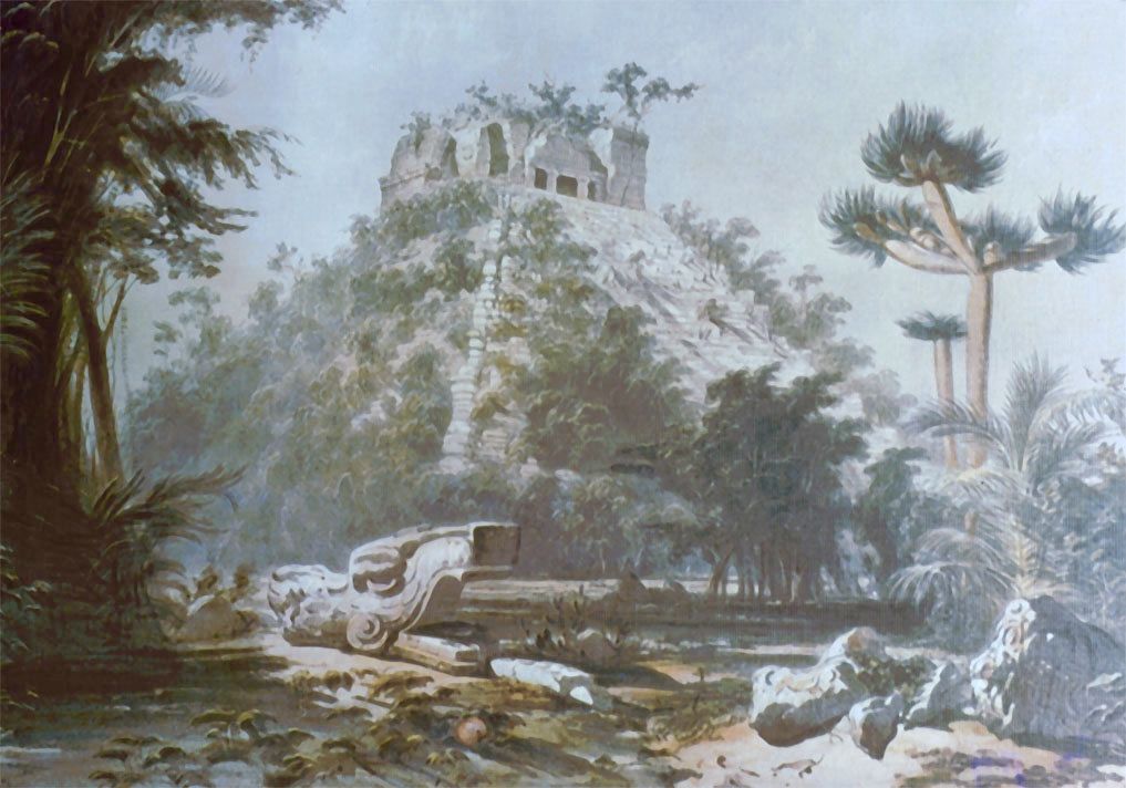 Le Castillo en 1843 lors de l'expédition de John Lloyd Stephens et Frederick Catherwood.