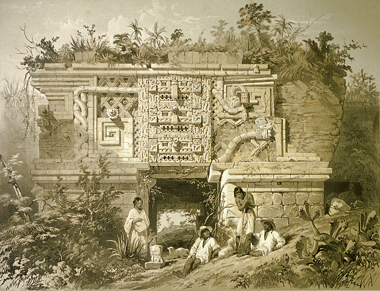 Décorations de style Puuc à Uxmal. Dessin de Frederick Catherwood