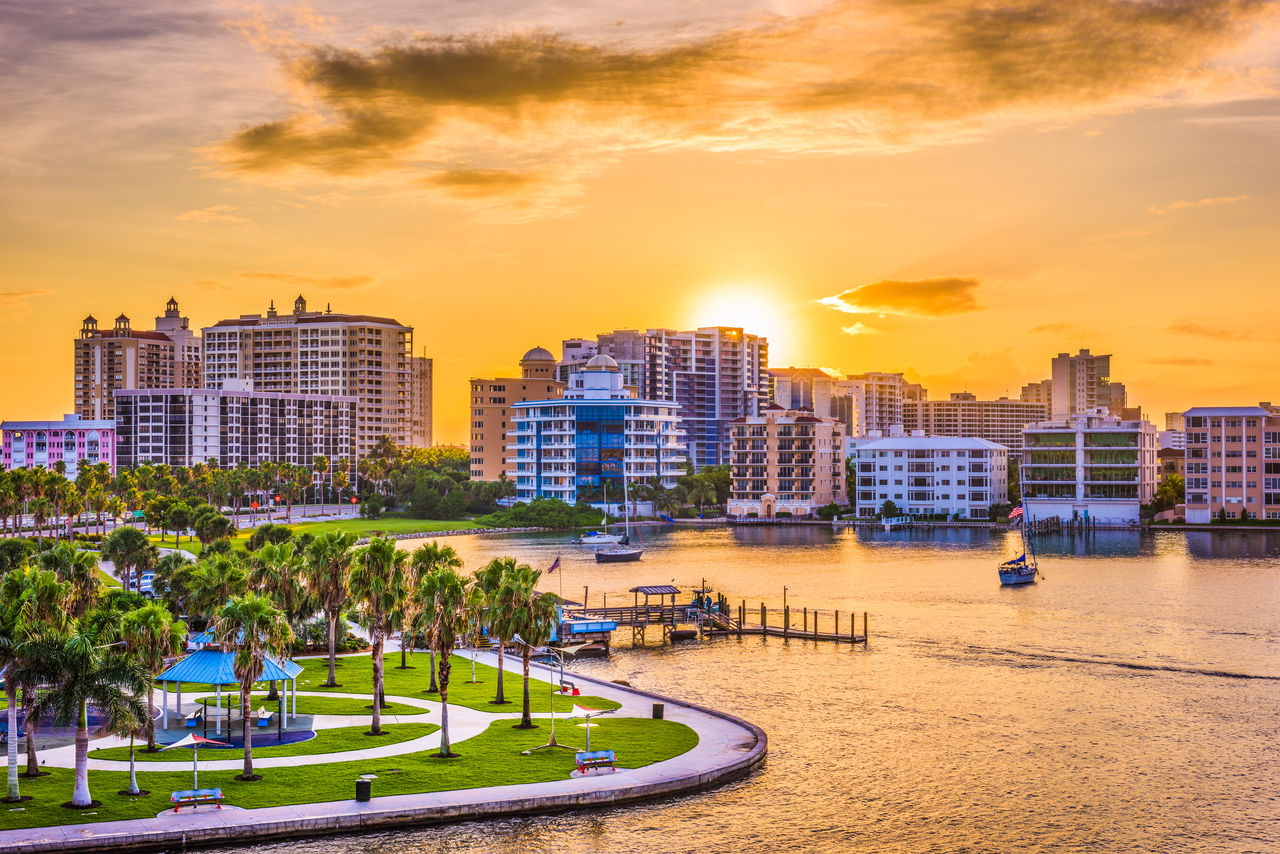 Sarasota, Florida, USA downtown skyline on the bay.