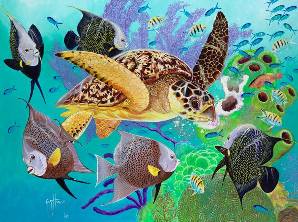Tortue de mer peinte par Guy Harvey