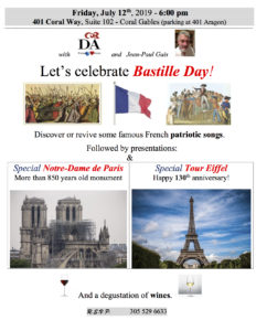 Bastille Day : le 14 juillet 2019 sera fêté à Miami (Coral Gables) !