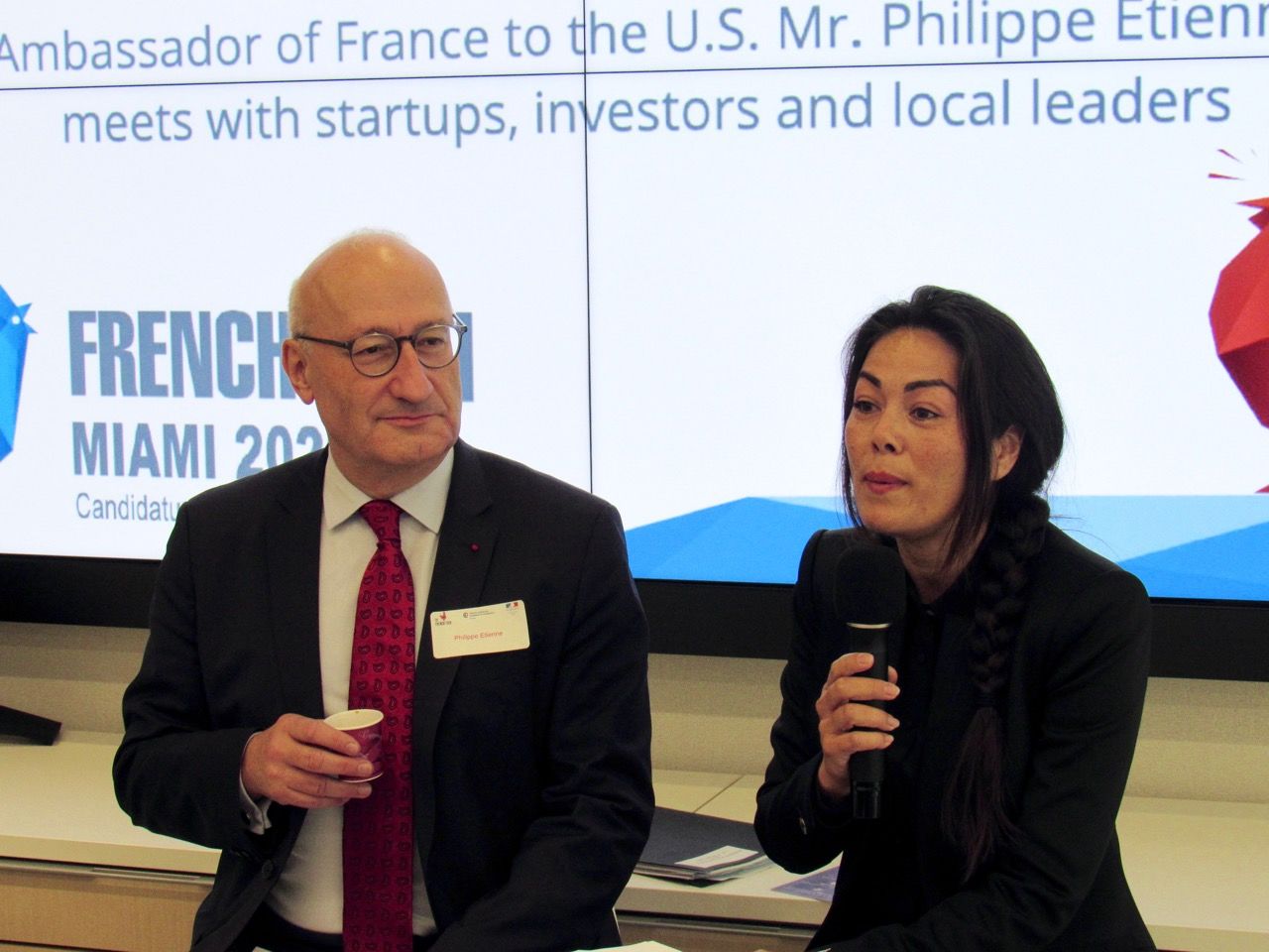 Philippe Etienne (ambassadeur) et Rachel Raynaud (directrice de la chambre de Commerce franco-américaine de Miami