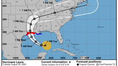 La prévision de l'ouragan Laura mardi à 13h.