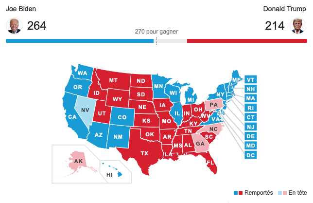 Résultats provisoires de l'élection présidentielle aux Etats-Unis ce mercredi soir