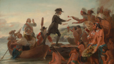 Ephéméride américaine de Février 2021 : ça s’est passé dans l’histoire des Etats-Unis. Cette image : l'arrivée de Roger Williams aux Etats-Unis.