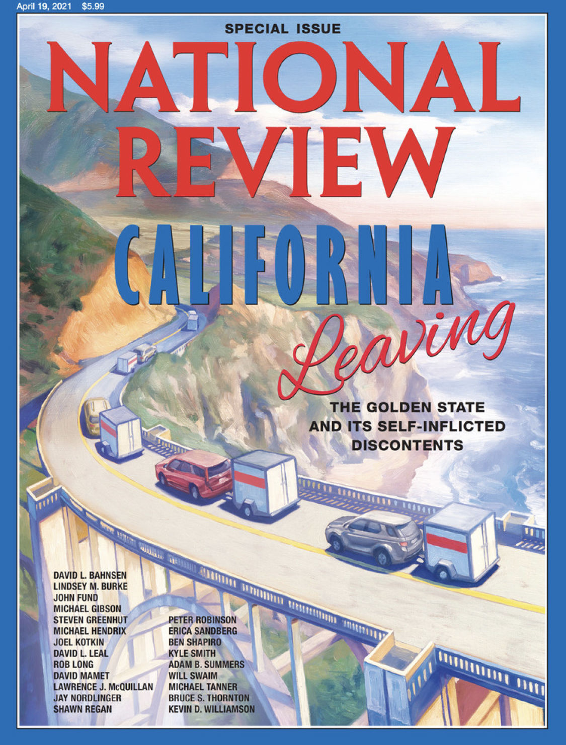 Couverture de National Review sur l'exil californien : California Leaving