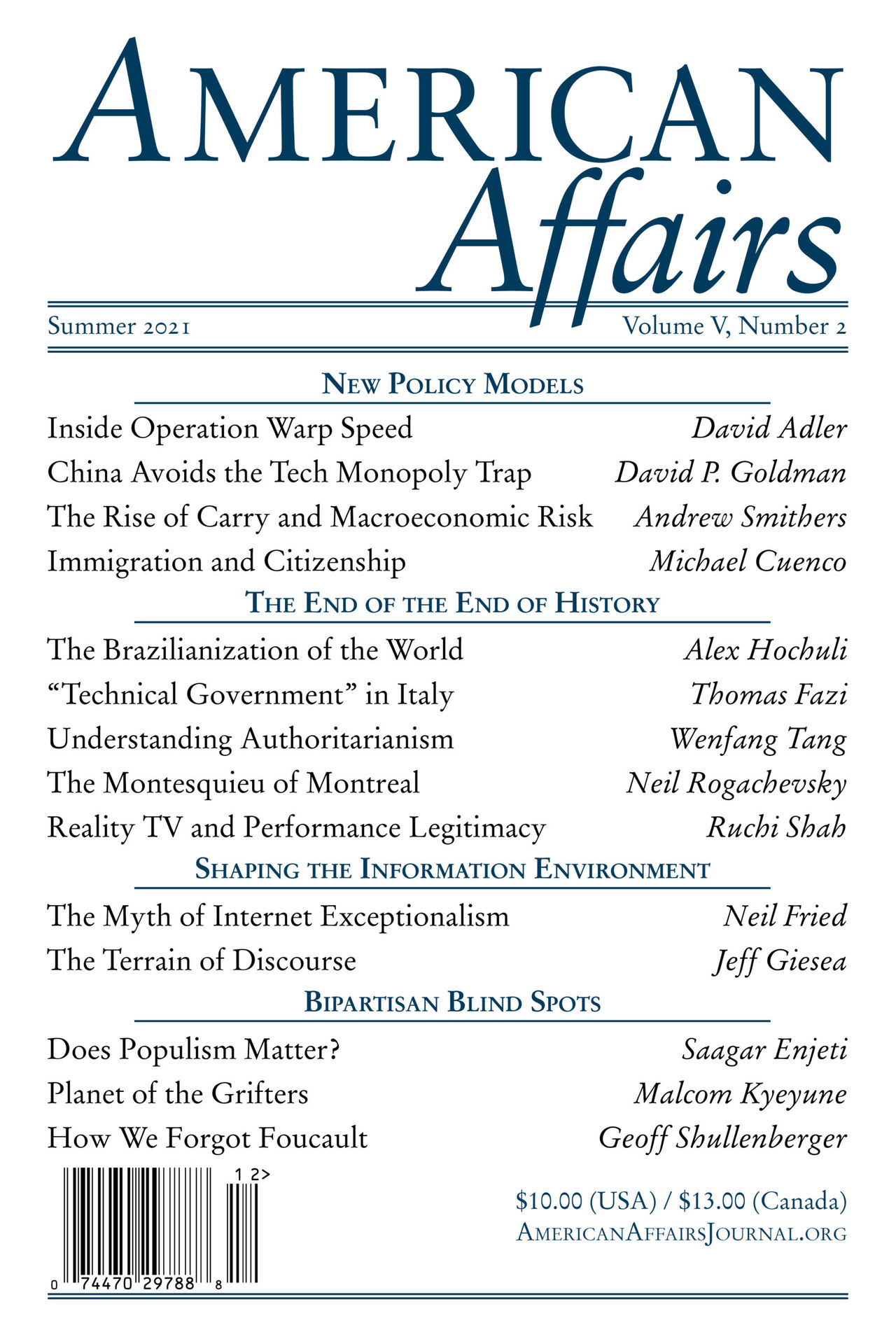 L'édition de l'été 2021 d'American Affairs