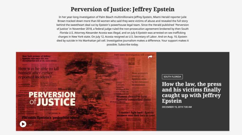 Le dossier de Miami Herald sur l'affaire Epstein