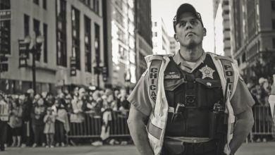 grayscale photo of a police