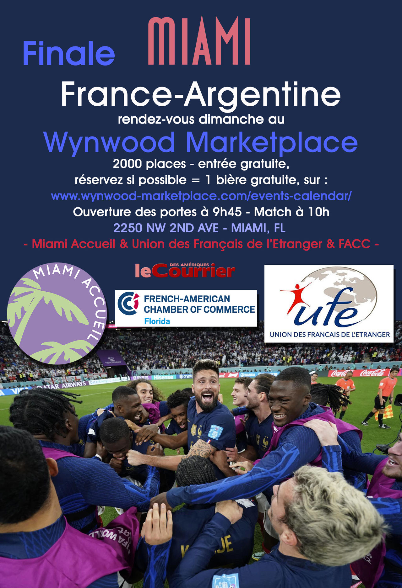 Sud Floride - Où voir la finale France-Argentine dimanche prochain :