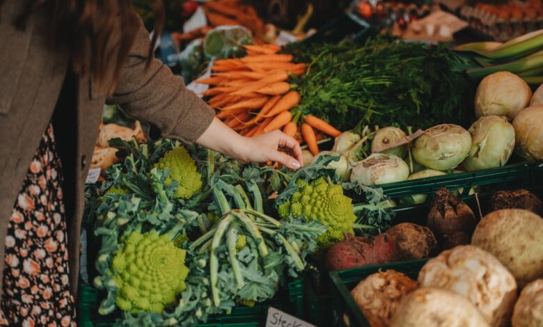 photograph of a person s hand picking vegetables