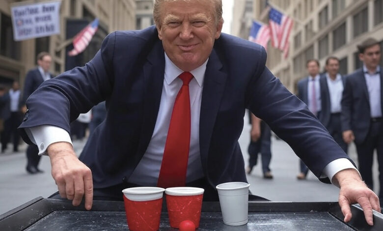 Donald Trump jouant au bonneteau à Wall Street : image générée par l’IA «Grok» pour Le Courrier des Amériques !