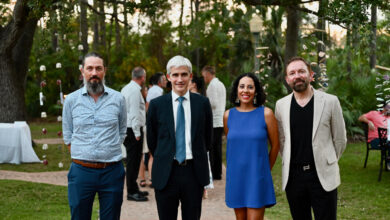 Pierre-Jean Picot, Raphaël Trapp (consul de France), Aisha McLorin et Sébastien Dhont lors du cocktail de fin d'année 2025 de l'EFAM