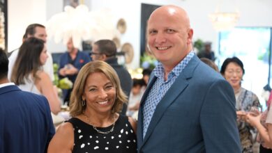 Anne et Nicolas en septembre lors de l'inauguration de Quaban, studio de design d'intérieur à West Palm Beach