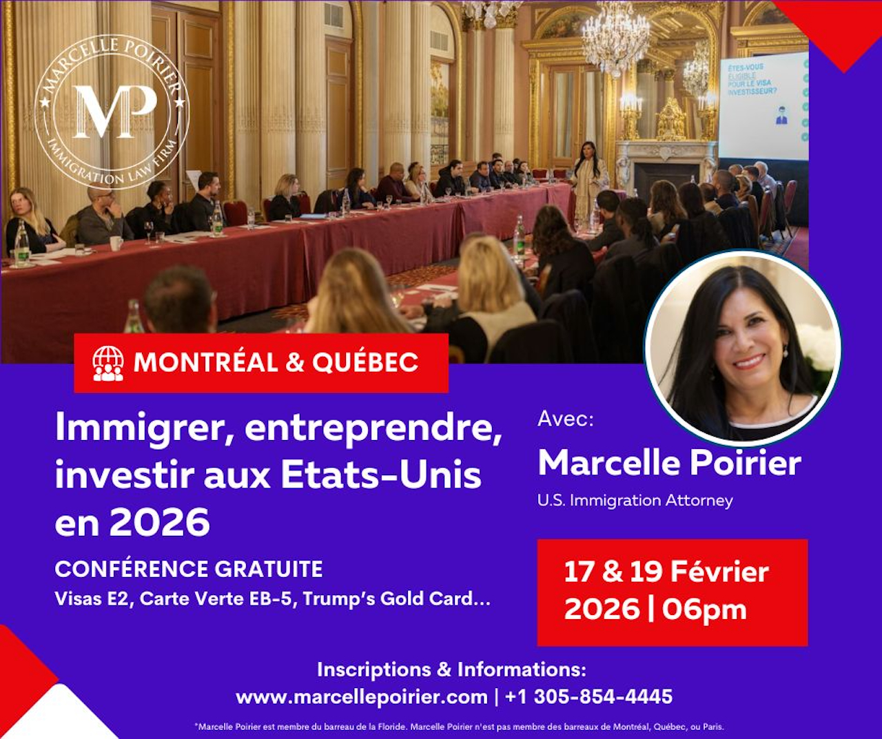 17 & 19 Février 2026 : 2 conférences gratuites à Montréal et Québec pour comprendre les visas E-2 et la carte verte EB-5